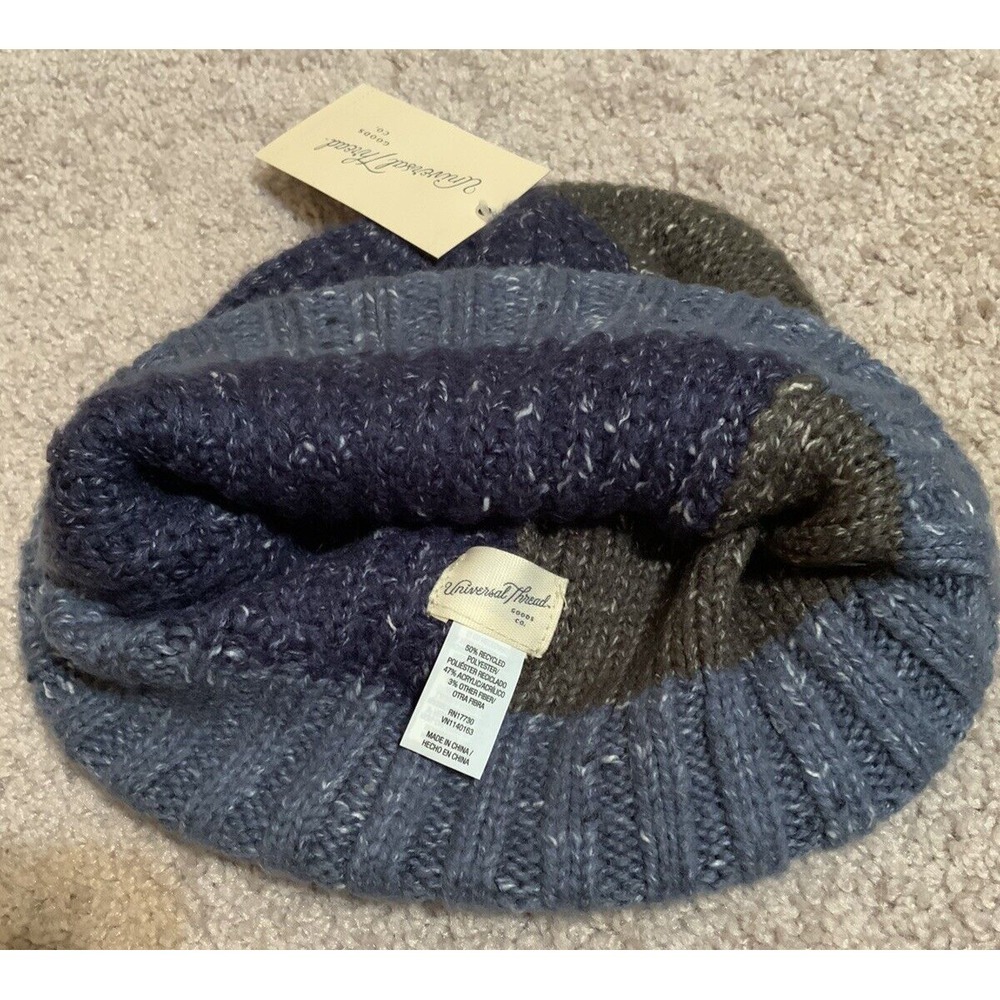 Universal Thread Womens Blue Colorblock Knit Winter Beanie Hat OS - Picture 2 of 3